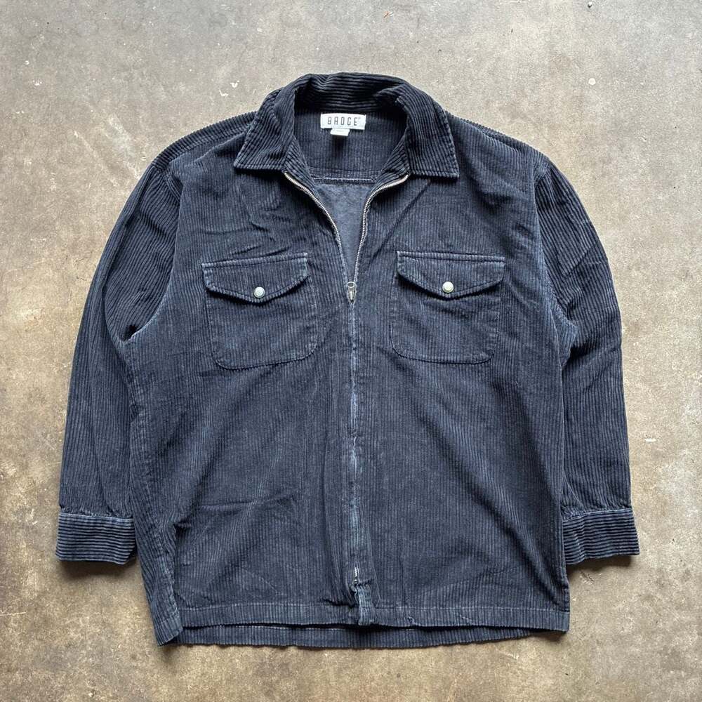 Vintage 1990’s Badge Black Corduroy Full Zip Shirt Jacket XL